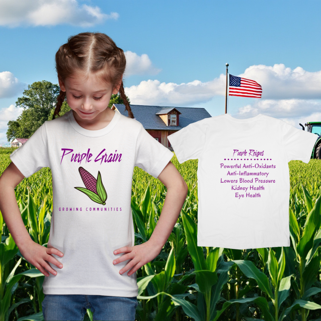 Youth Short Sleeve Tee - Purple Grain Design with Health Benefits