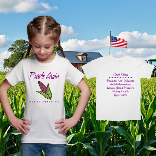Youth Short Sleeve Tee - Purple Grain Design with Health Benefits